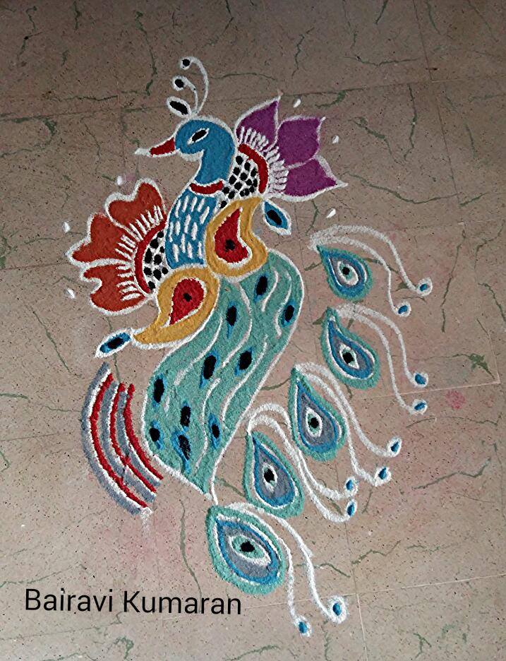 peacock rangoli design by bairavi kumaran 1
