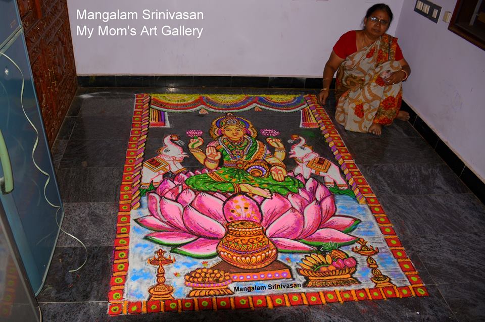 gajalakshmi portrait rangoli design by mangalam srinivasan 12