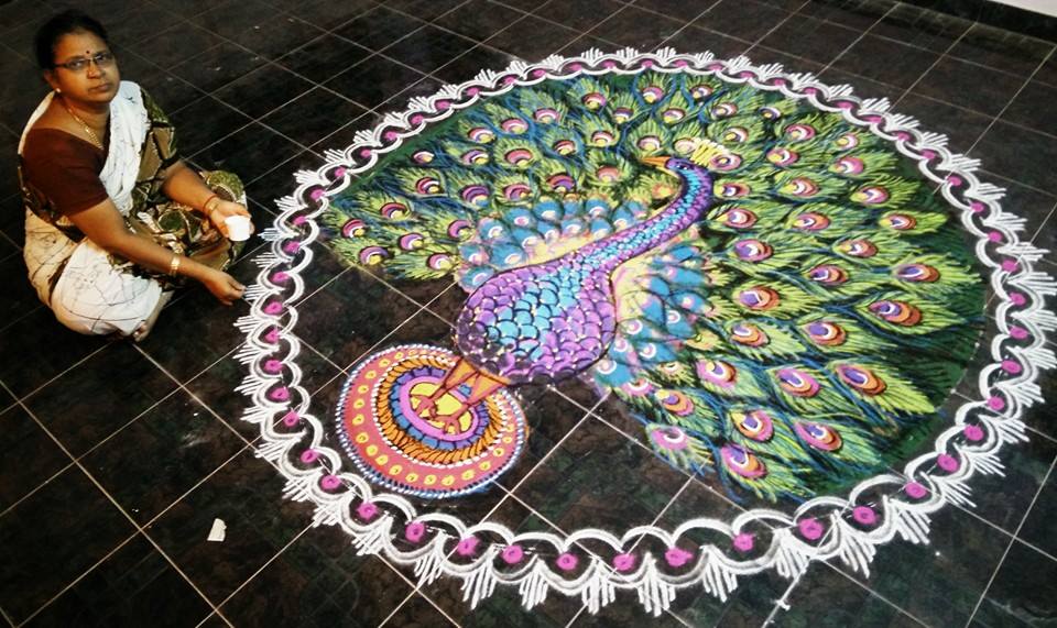 peacock rangoli design by mangalam srinivasan 13