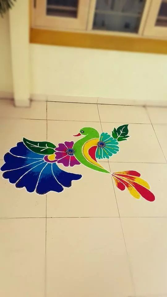 bird freehand rangoli design 2