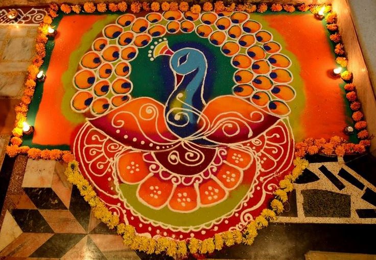 diwali peacock rangoli design 2