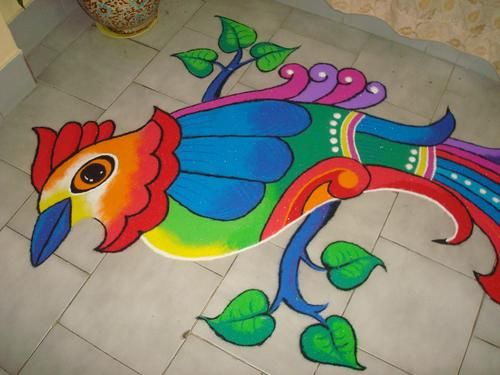 bird freehand rangoli design 3