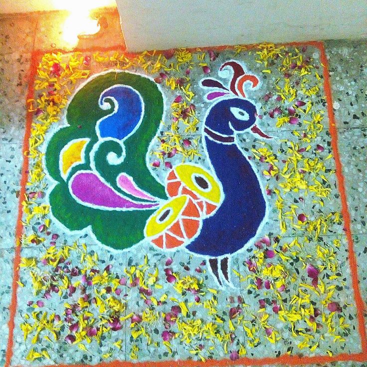 peacock rangoli design by shweta duwa 4