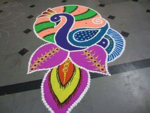 colorful peacock rangoli design 5