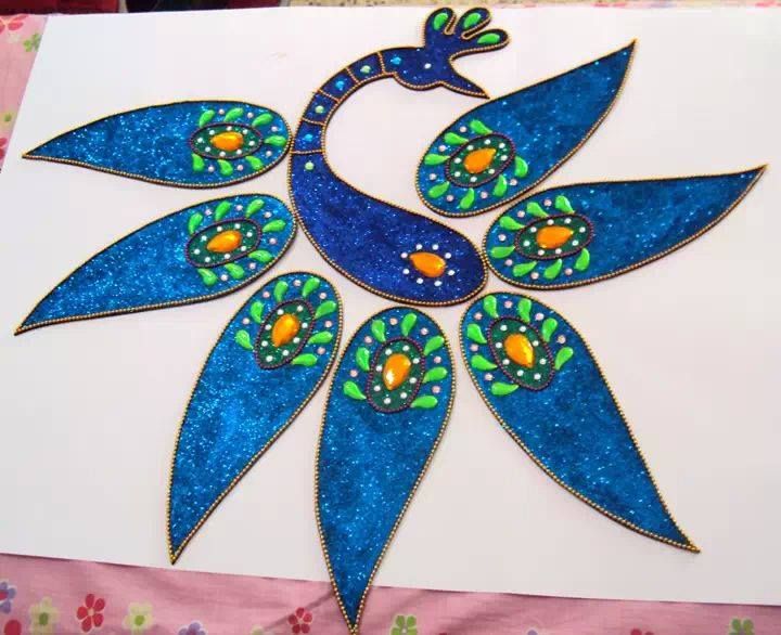 peacock kundan rangoli design by neeta 6