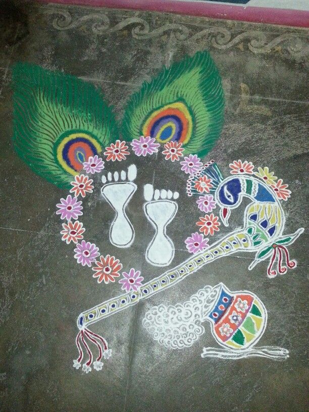krishna jyanti festival rangoli design by swarna vasi 7