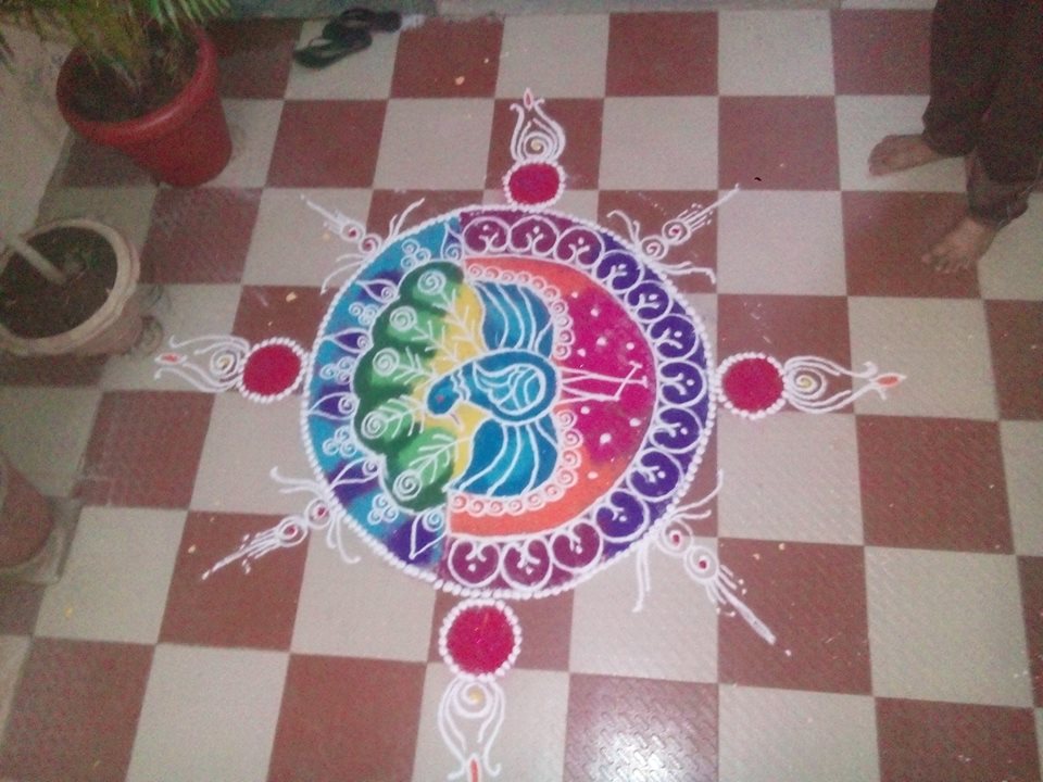 Peacock Sanskar Bharti Rangoli by Pratiksha Deore