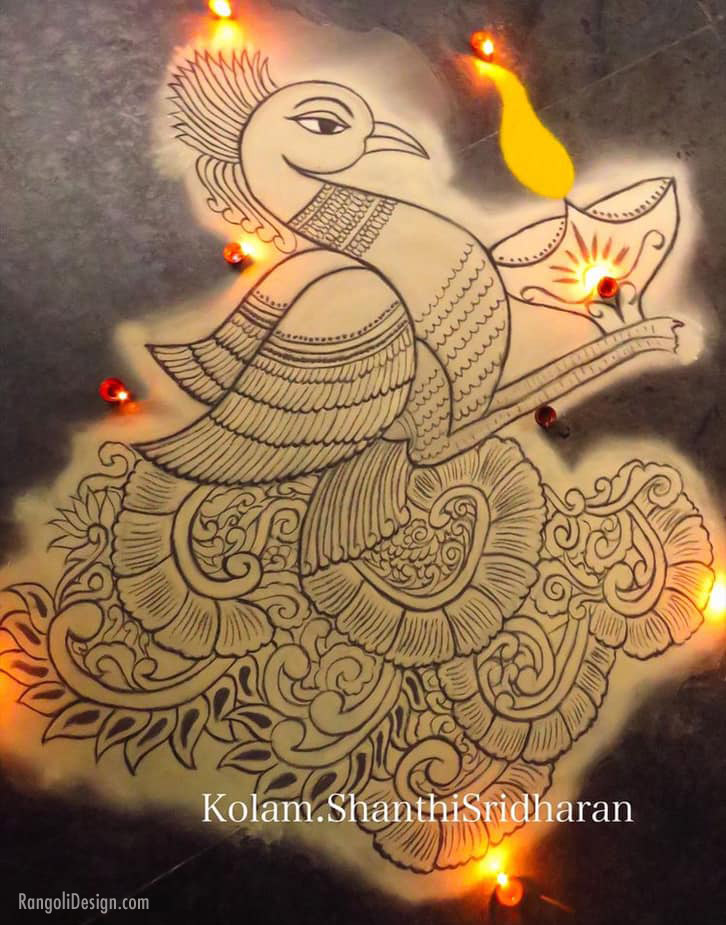 karthikai peacock rangoli kolam shanthi sridharan
