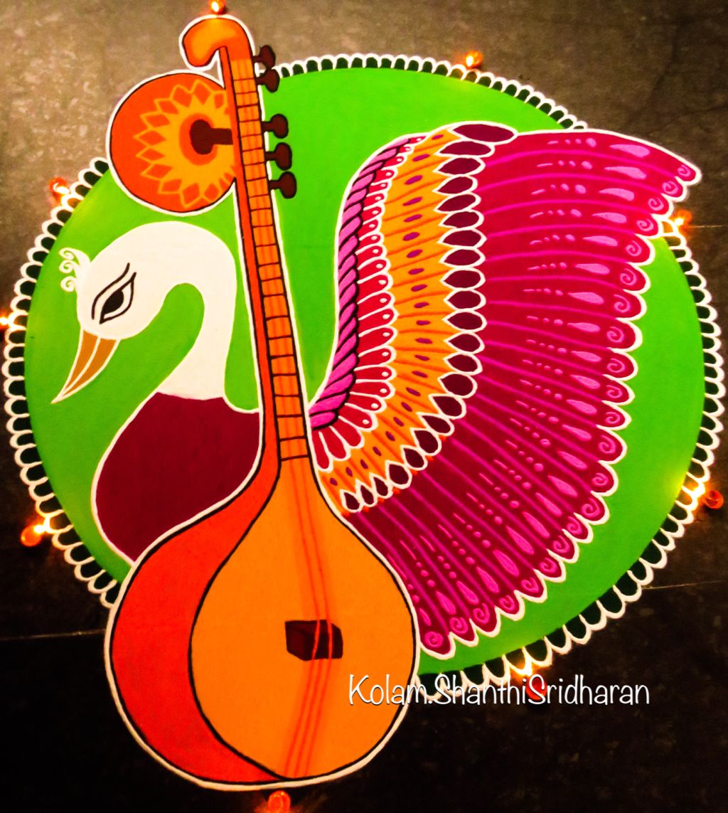 1 beautiful rangoli design saraswati pooja