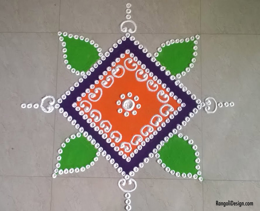 easy square shape rangoli design by menaka rangoli 3
