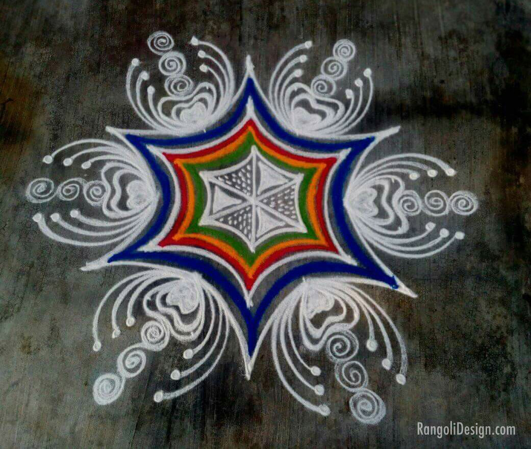 star flashing rangoli design by menaka rangoli 7