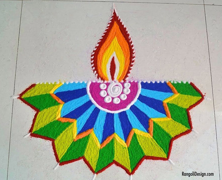 lamp rangoli design by menaka rangoli 8