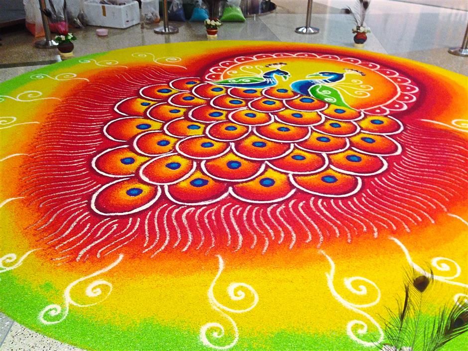 peacock rangoli design 4