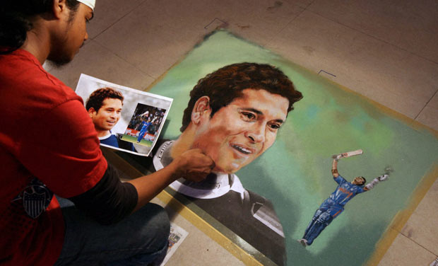 portrait rangoli design sachin 5
