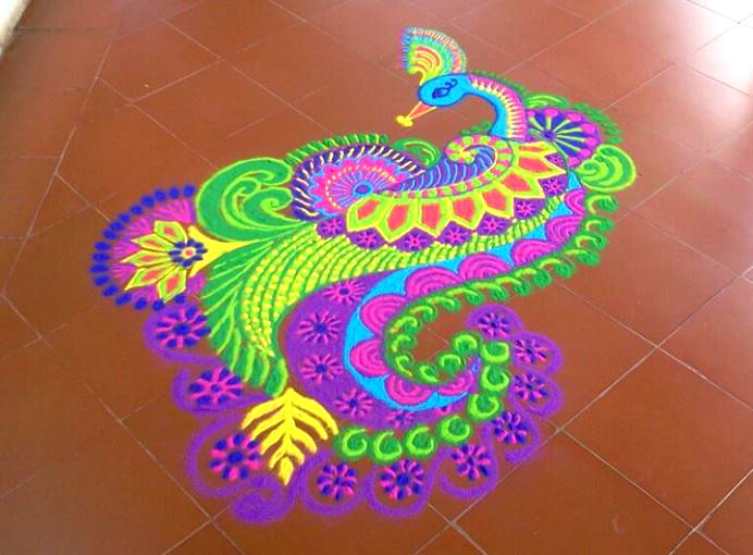 peacock freehand rangoli design by mash 9