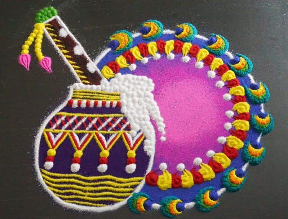 janmashtami rangoli design krishna pot by shymali 13