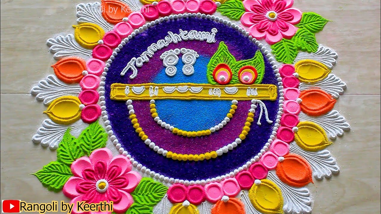 janmashtami rangoli design color krishna foot by keerthi 16