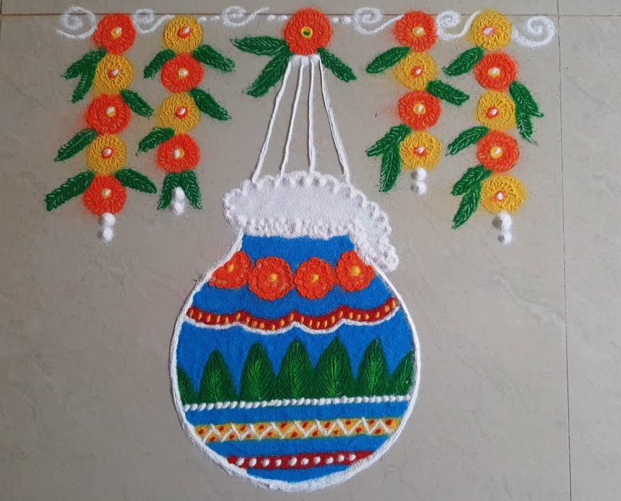 krishna jayanthi rangoli design color butter pot by shilpa 18