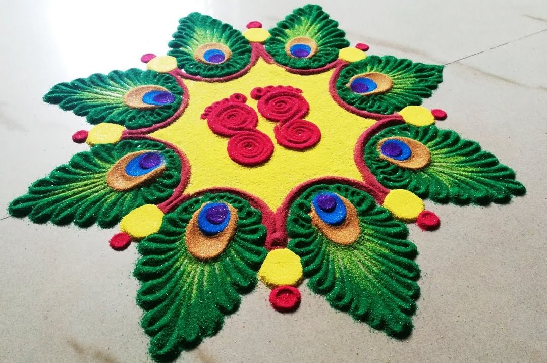 krishna jayanthi rangoli design krishnar feather by krish 19