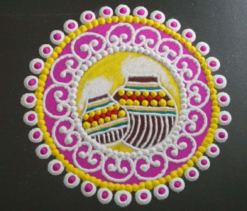 krishna jayanti rangoli design colour butter pot by keerthi 21