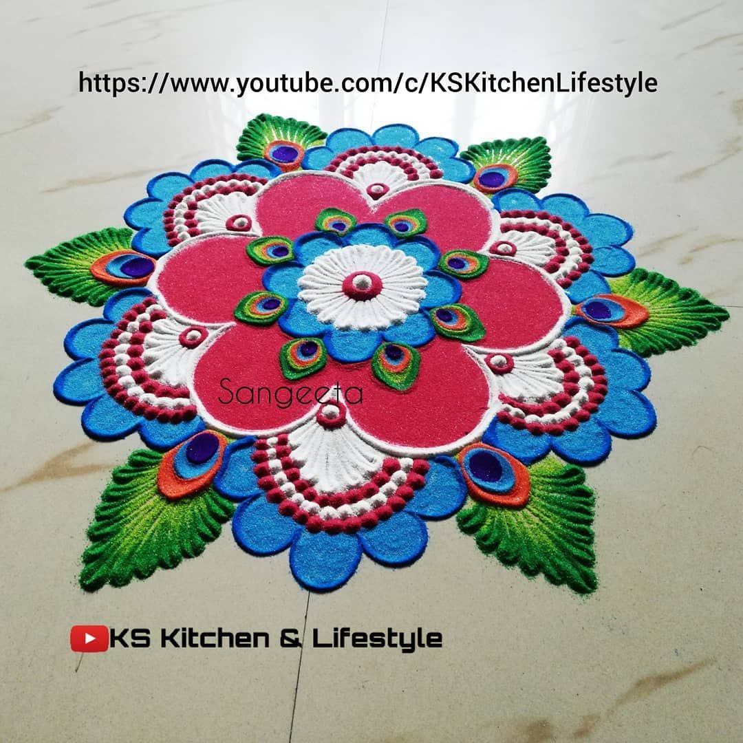 krishna jayanthi rangoli design feather by sangeeta 24