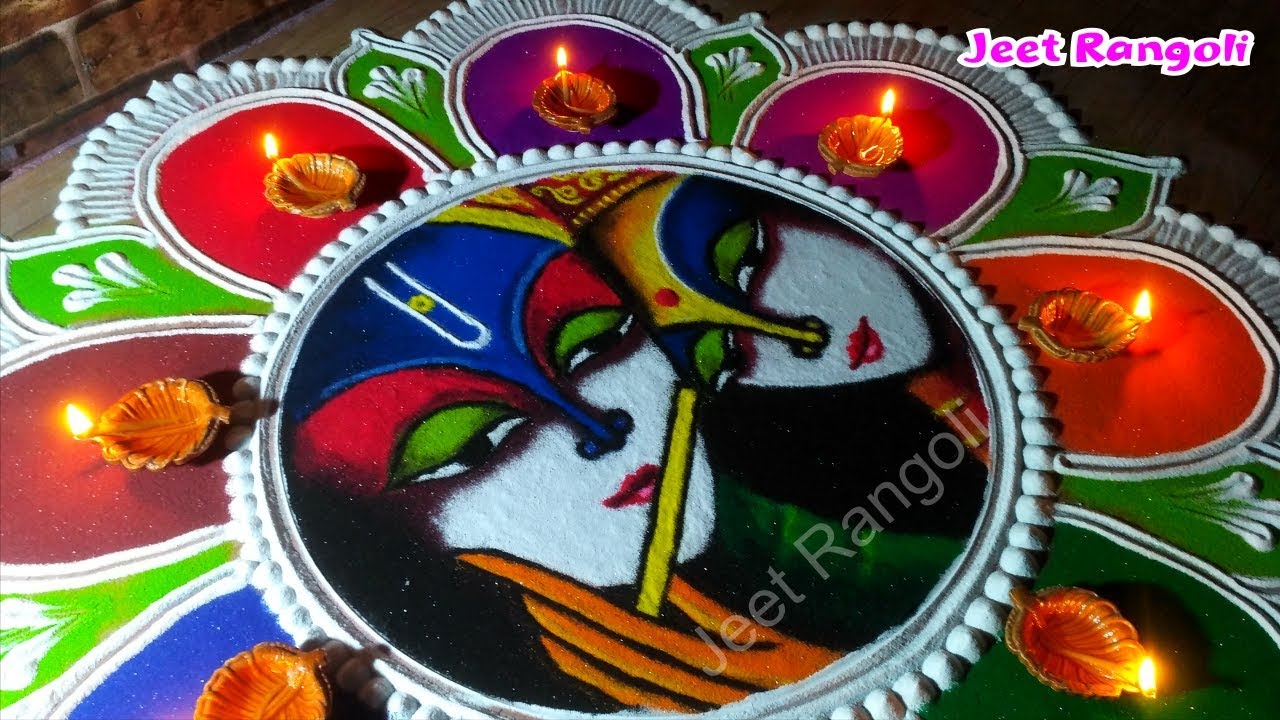 janmashtami rangoli design lovely krishna radha by jeet 9