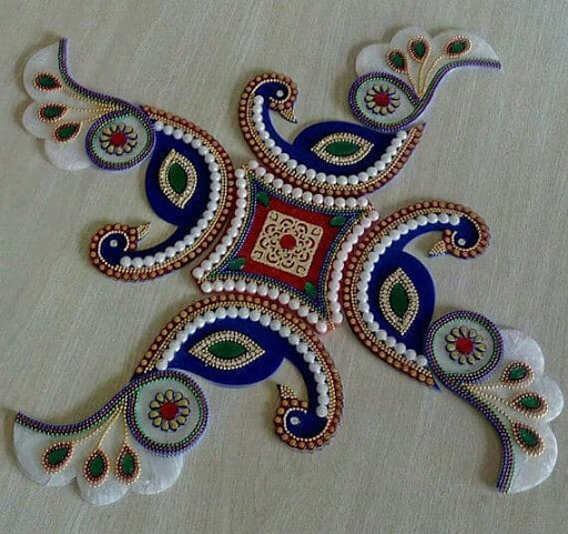 kundan rangoli design peacock bird