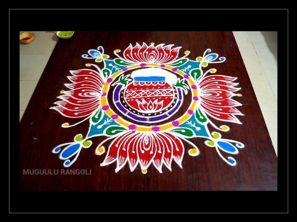 muggulu rangoli design flowers pot pongal