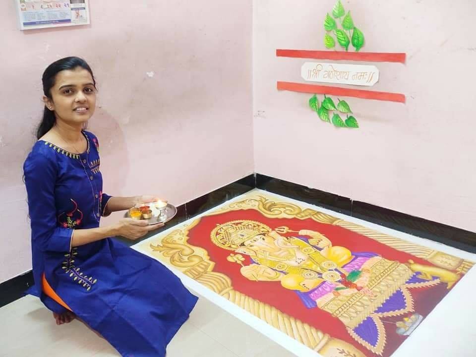 portrait rangoli design ganesh by pradnya satpute