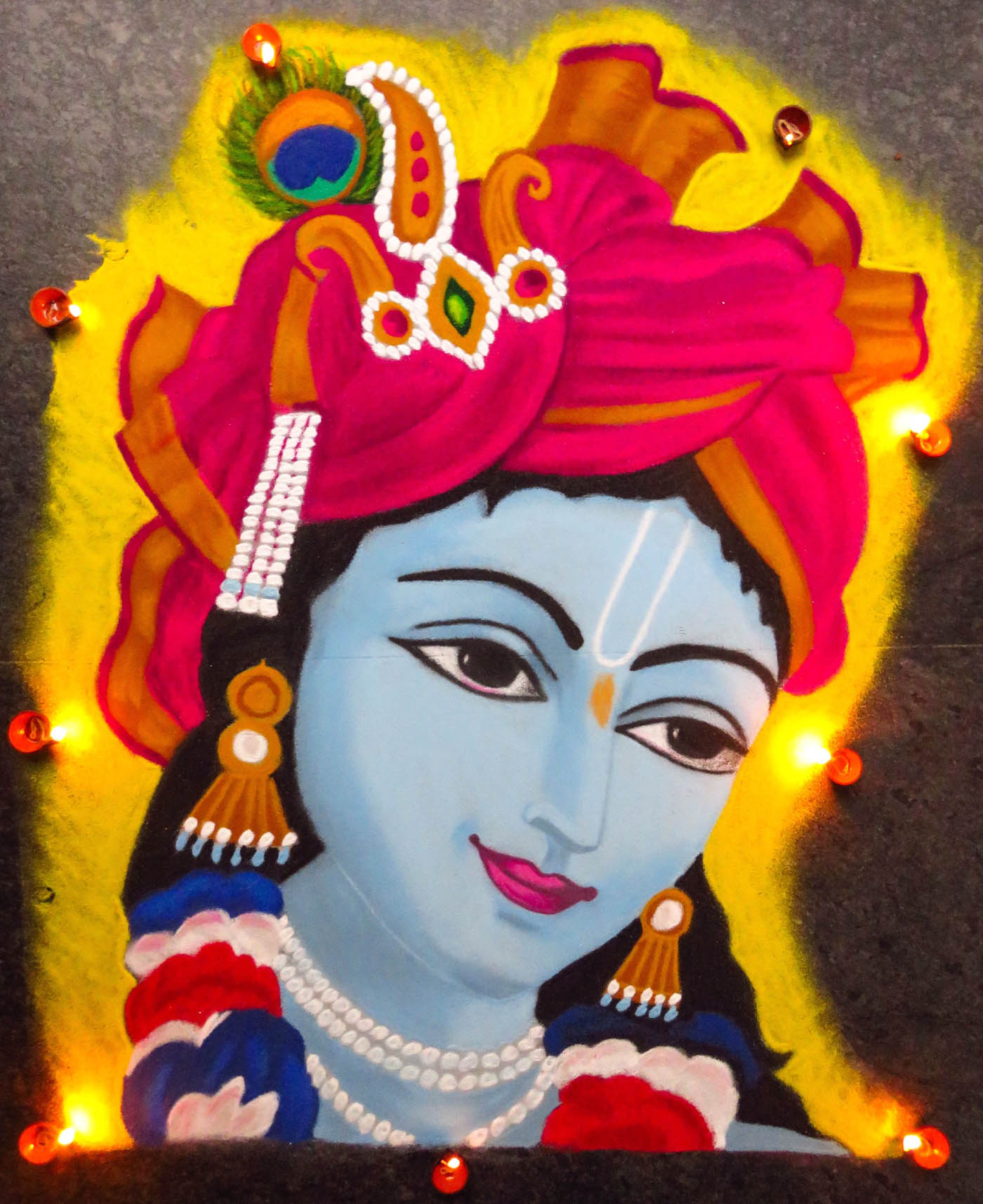 portrait rangoli design krishna