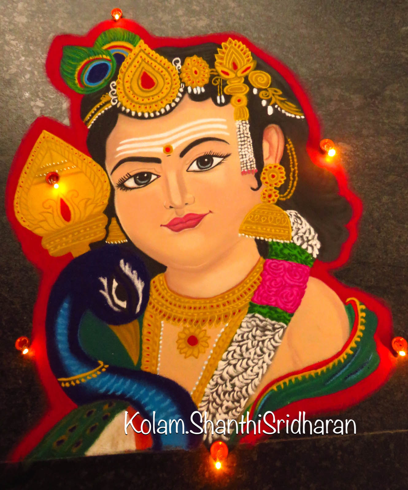 portrait rangoli design lord muruga by shanthi sridharan