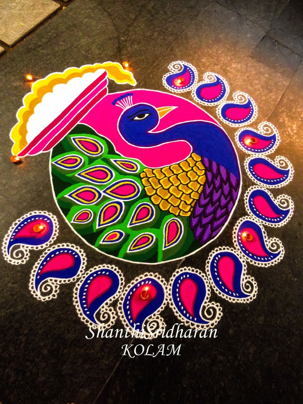 rangoli design mandala peacock by shanthi sridharan