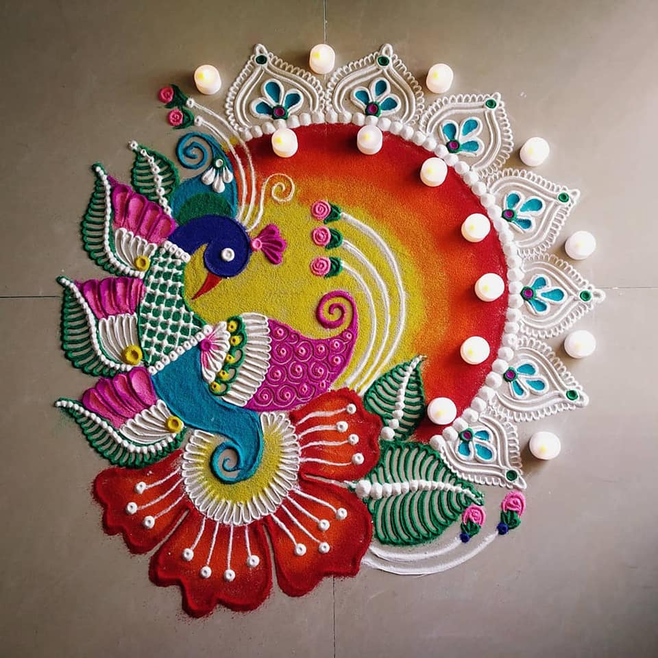 rangoli design peacock diwali