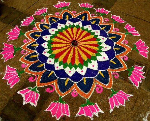 beautiful lotus freehand rangoli design by anamik