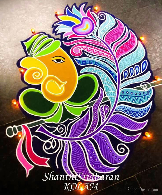 rangoli design ganesh feather shanti sridharan