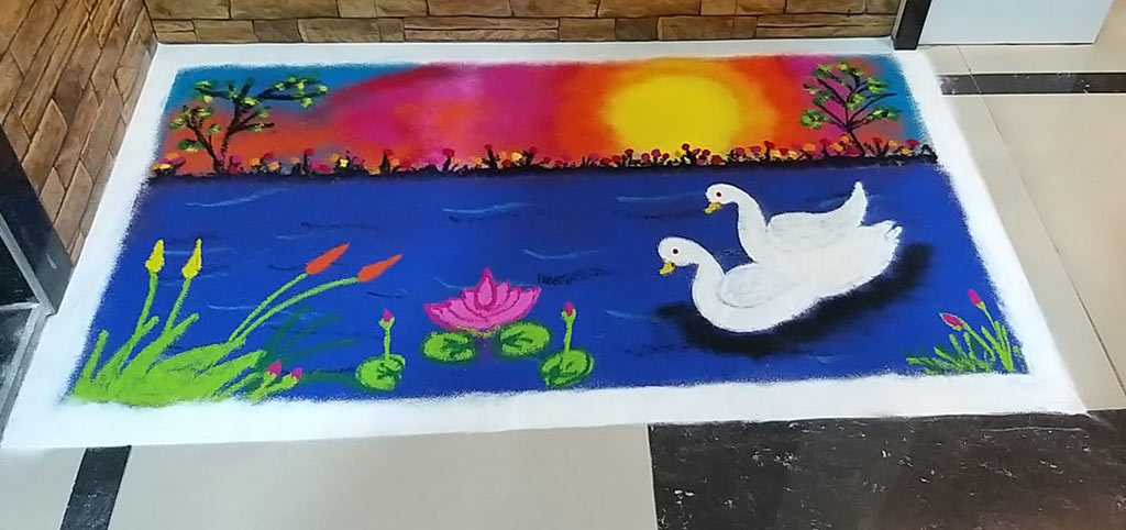 landscape rangoli design by prachi khadke