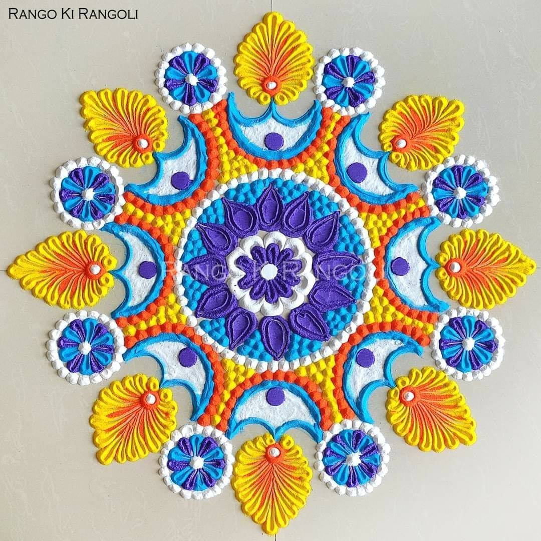 mandala rangoli design yellow blue by rangoki
