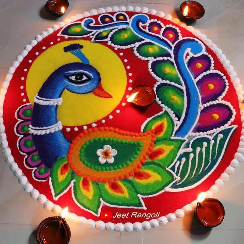peacock rangoli designs by jeet rangoli