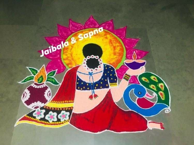 portrait rangoli design woman kolam