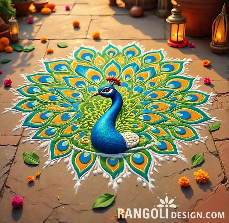 colorful peacock rangoli design idea ai 10