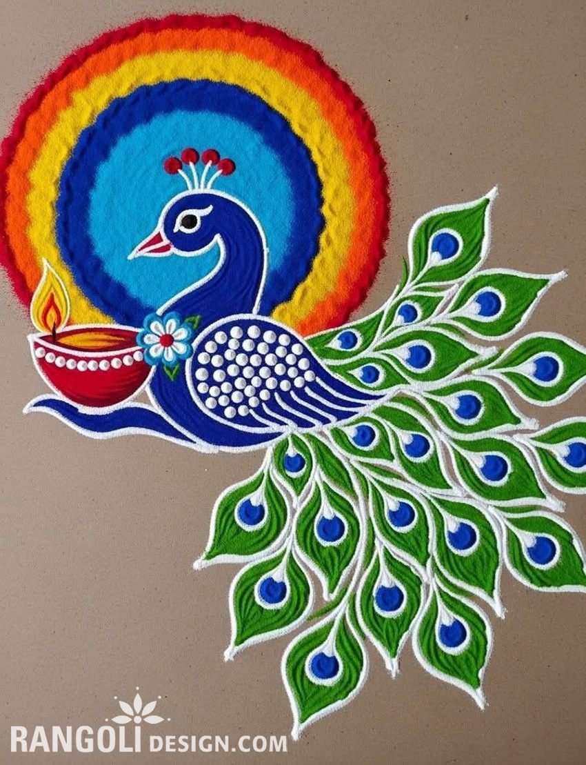 simple peacock rangoli design idea ai 21