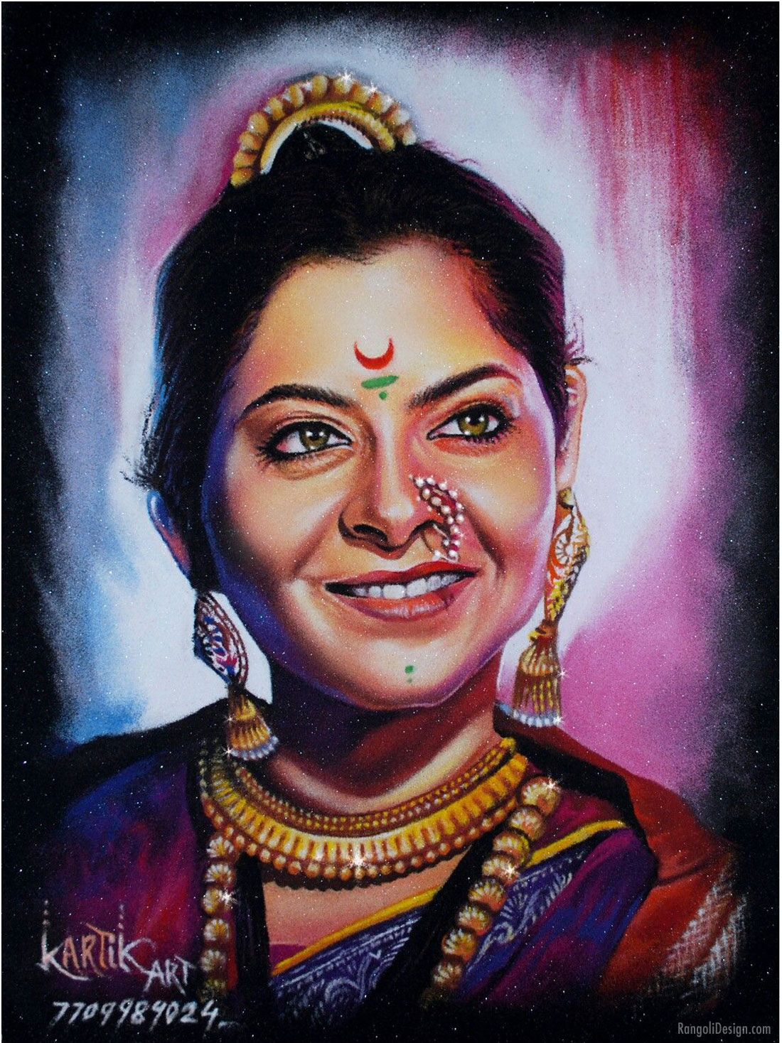 portrait rangoli sonali kulkarni by kartik