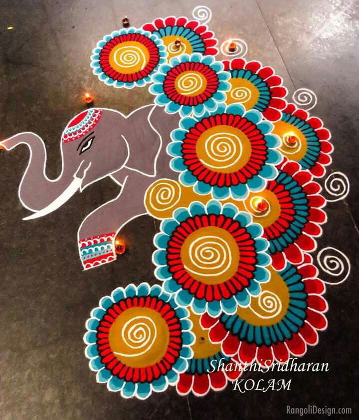 rangoli design competition elephant shanthi sridharan