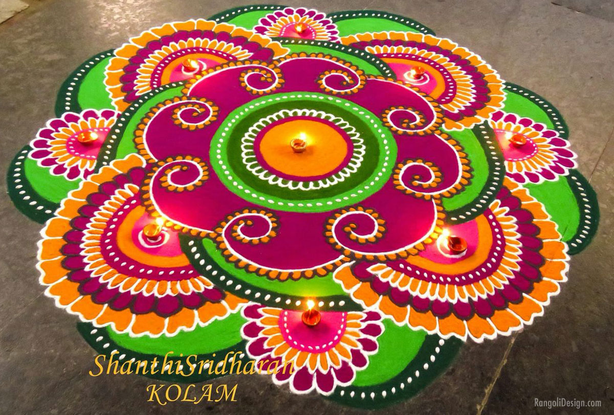 rangoli design purple flower shanthi sridharan