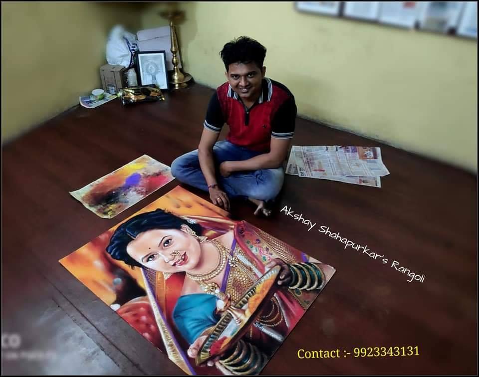 3 rangoli design portrait lady akshay shahapurkar