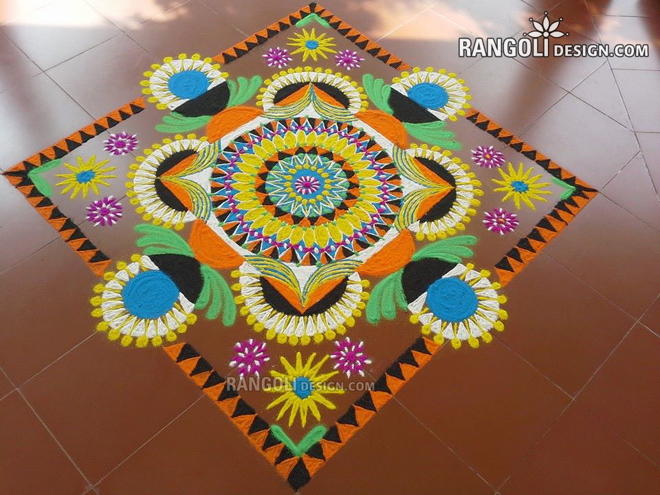 1 rangoli design colorful flower by mash