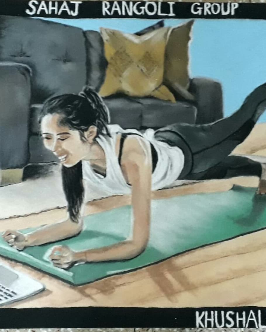realistic rangoli design international yoga day kushal