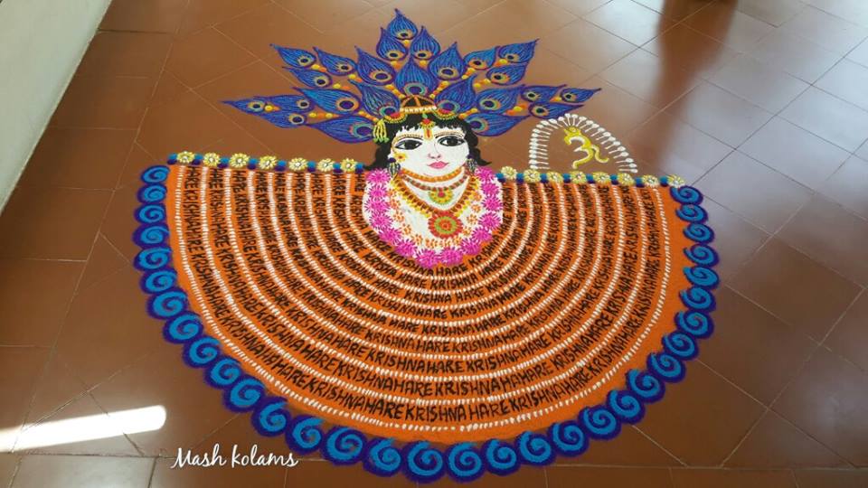 Krishna portrait rangoli design by maheswari