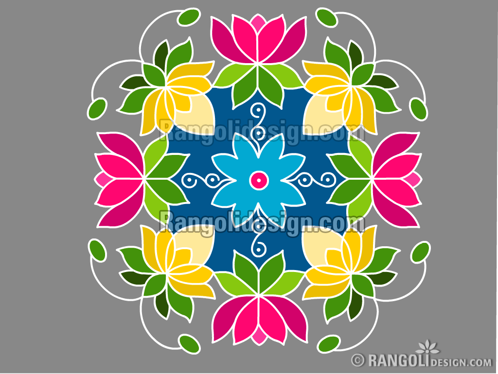 5 lotus dotted rangoli design