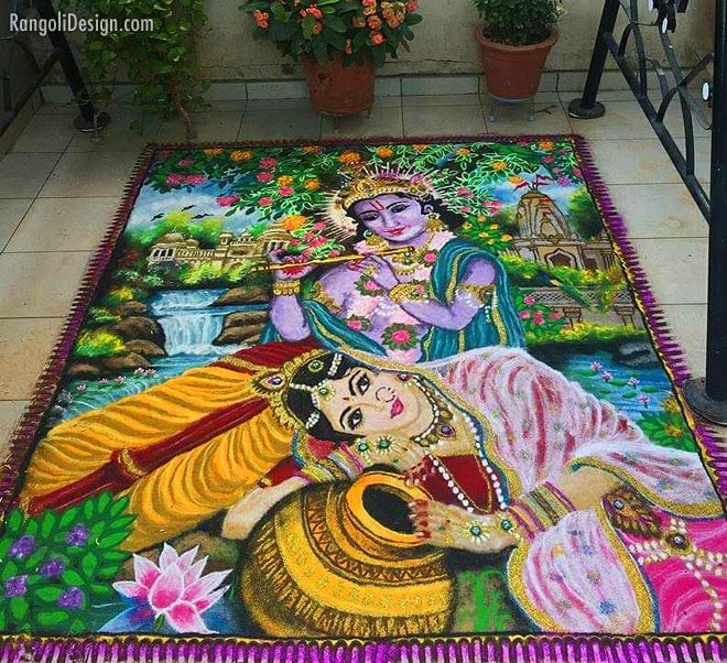 rangoli design radha krishna nirali gajjar
